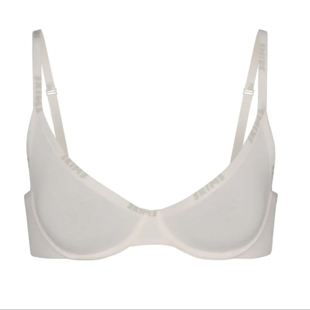White Cotton Logo Demi Bra in Marble [SKIMS] • NWT